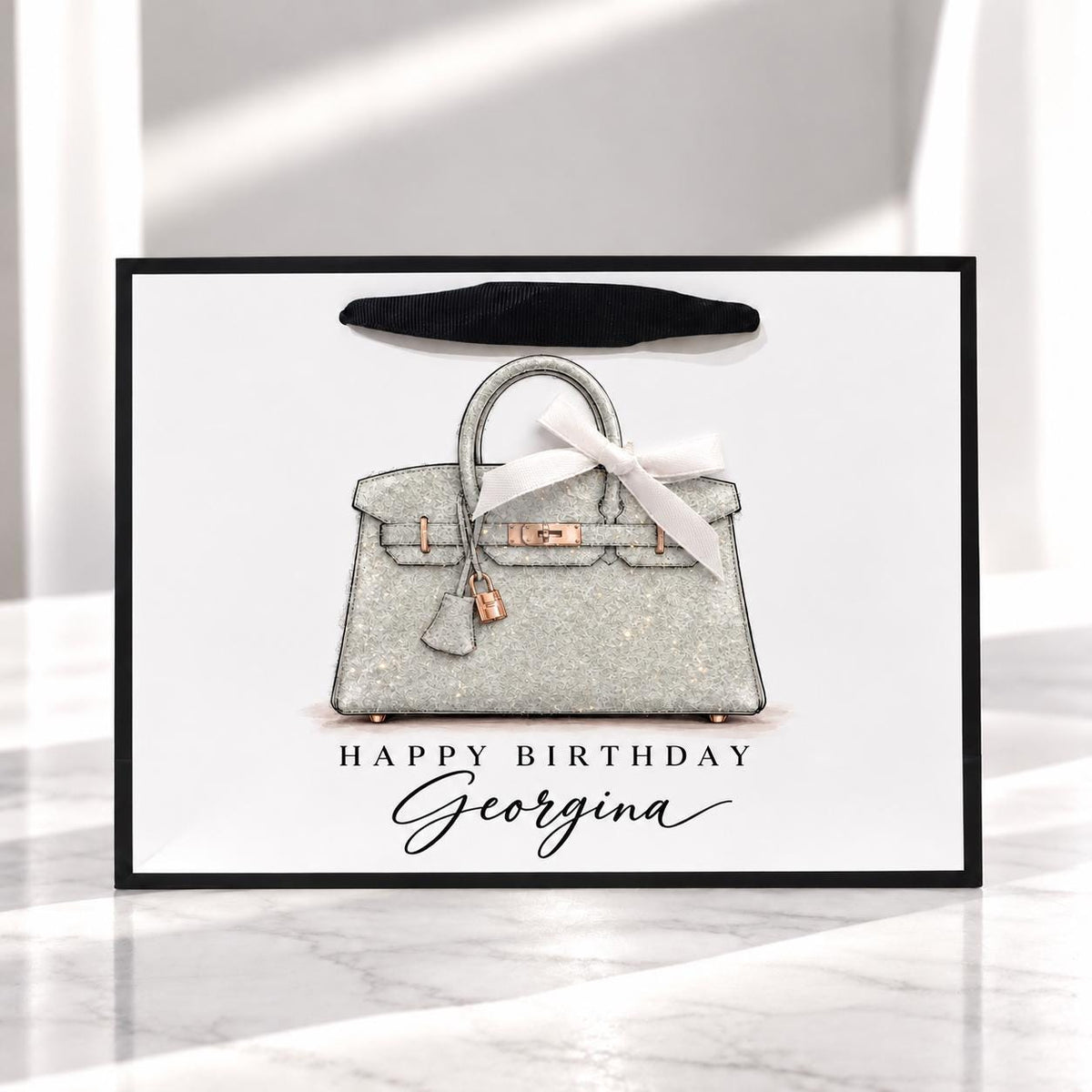 Personalised Handbag Birthday Card | Crocodile Effect Bag Illustration | Handmade Sparkle Card for Her | 6x6 or 8x8 – photo 6