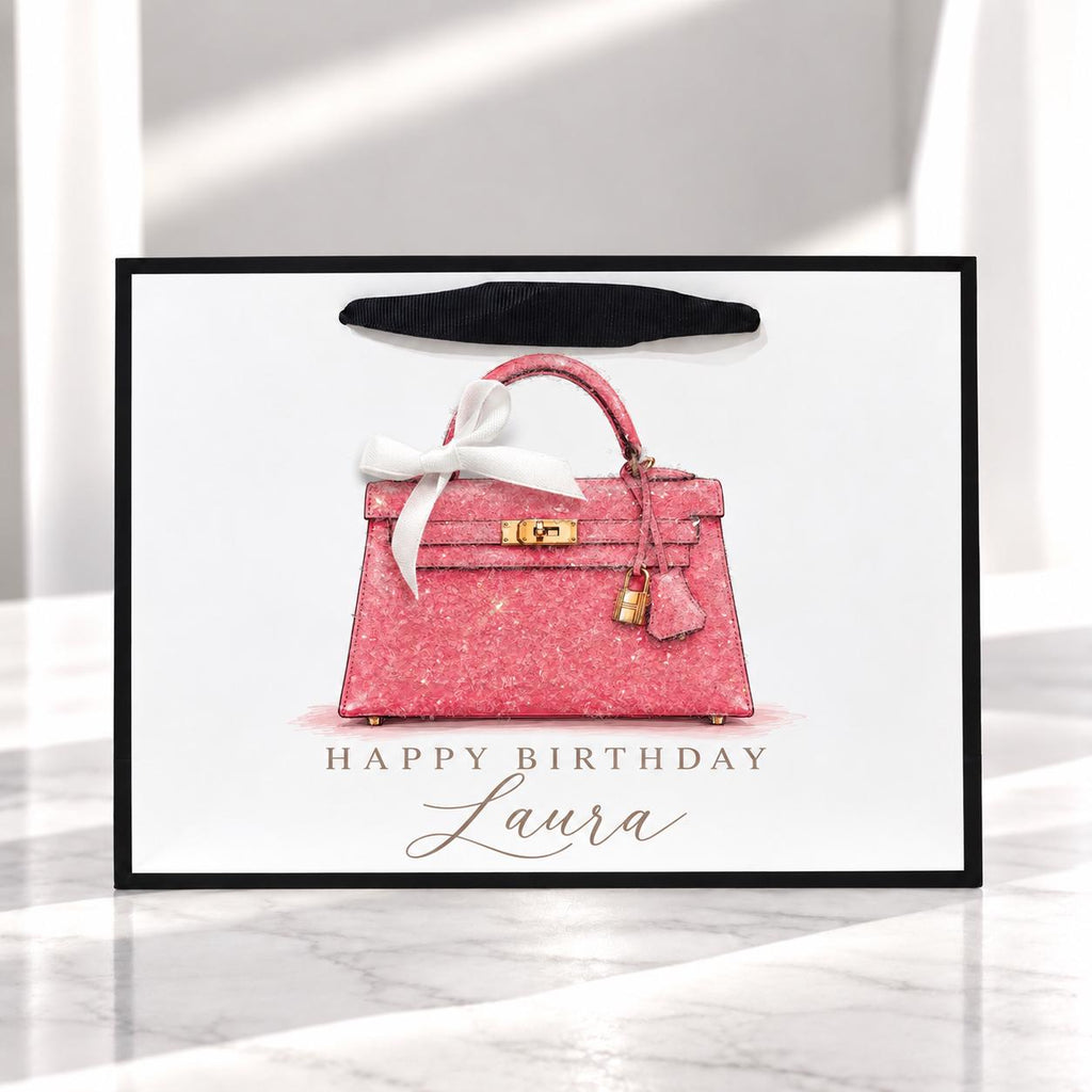 Personalised Pink Handbag Birthday Card | Handmade Glitter Card for Her | Luxury Bag Lover Gift | 6x6 or 8x8 – photo 8