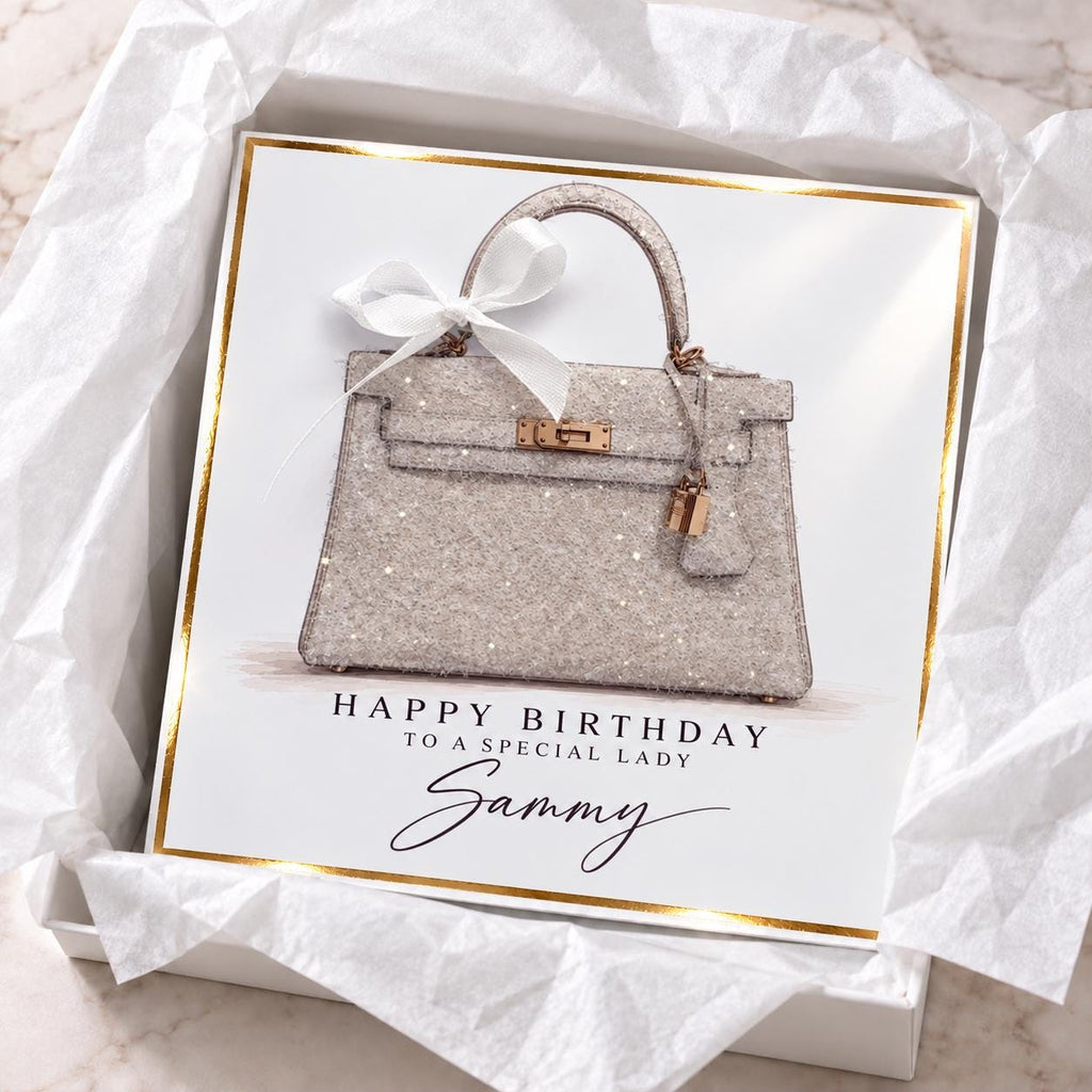 Personalised Pink Handbag Birthday Card | Handmade Glitter Card for Her | Luxury Bag Lover Gift | 6x6 or 8x8 – photo 5