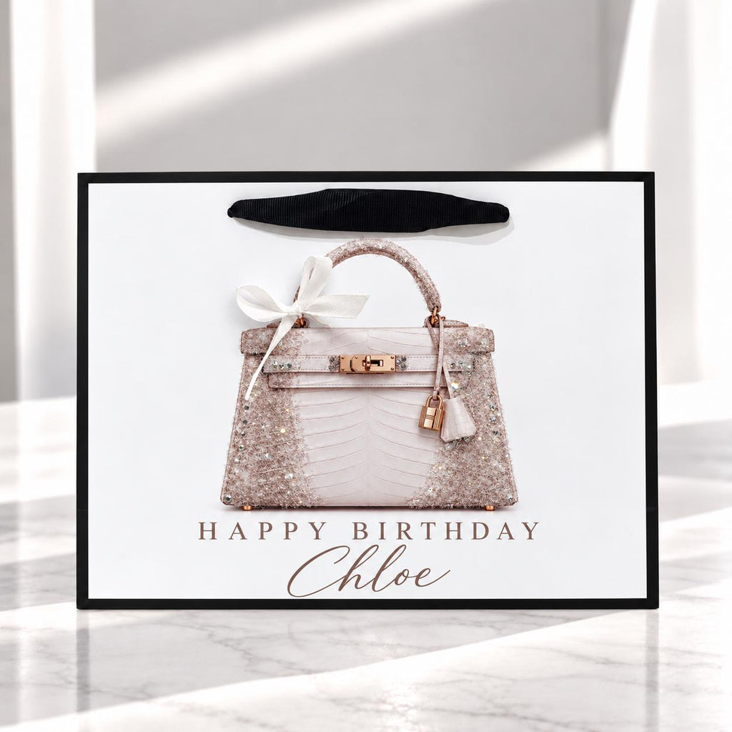 Personalised Pink Handbag Birthday Card | Handmade Glitter Card for Her | Luxury Bag Lover Gift | 6x6 or 8x8 – photo 8
