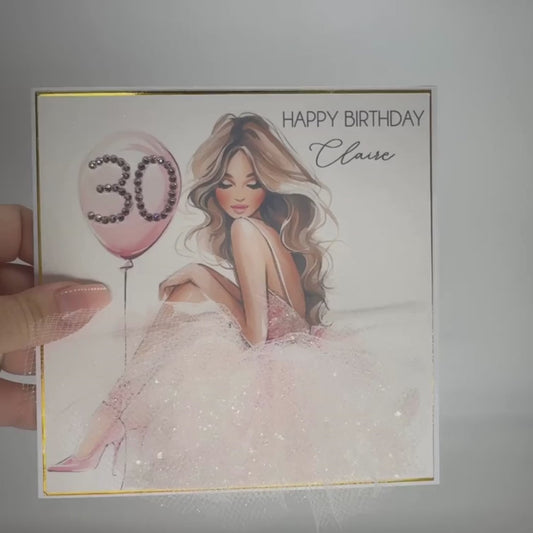 Beautiful 3D Tulle Personalised Birthday Card for Her