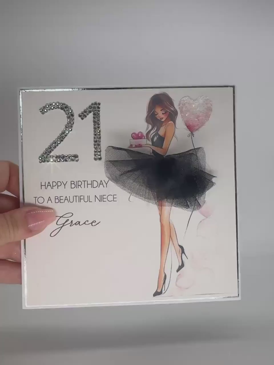 Luxury Personalised 16th Birthday Crystal Card for Niece